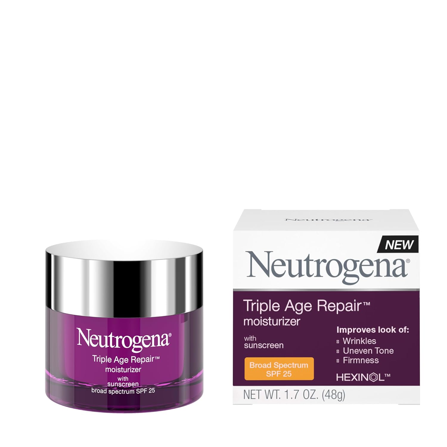 25 Neutrogena Triple Age Repair Face Moisturizer - with Hexinol Technology & Vitamin C, Anti-Wrinkle Face Cream with SPF 25, Visibly Reduces Wrinkles & Firms Skin, 1.7 oz - Image 1