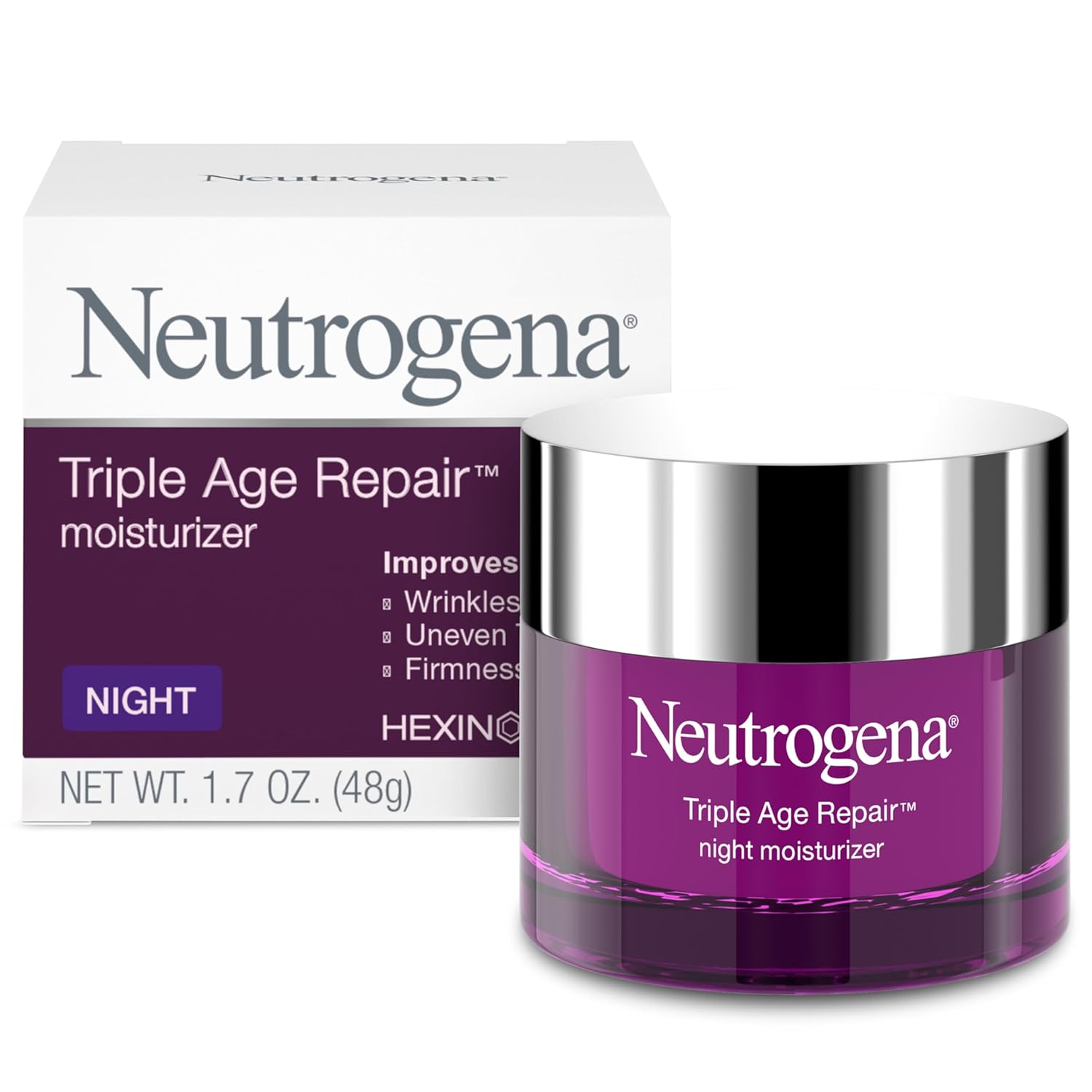 27 Neutrogena Triple Age Repair Night Face Moisturizer - with Hexinol Technology & Vitamin C, Anti-Wrinkle Face Cream, Visibly Reduces the look Wrinkles & Firms Skin While You Sleep, 1.7 oz - Image 1