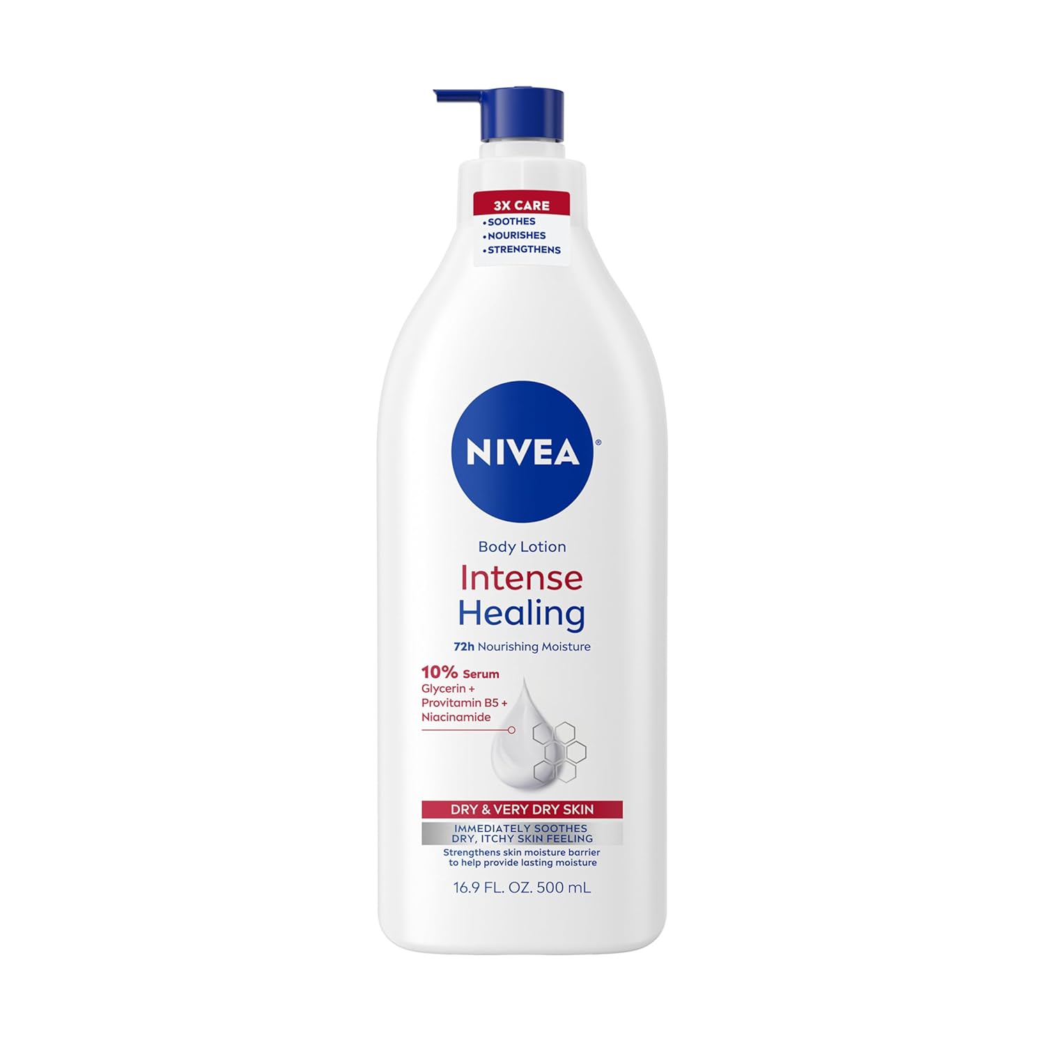 39 NIVEA Intense Healing Body Lotion for Very Dry, Itchy Skin with Glycerin, Provitamin B5 and Niacinamide, 72- Hour Body Moisturizer, 16.9 Fl Oz Pump Bottle - Image 1